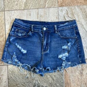 Distressed Denim Shorts High Waisted Frayed Hem Blue Women’s Large SHEIN